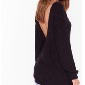 Nasty Gal V Low Back Sweater - BLACK